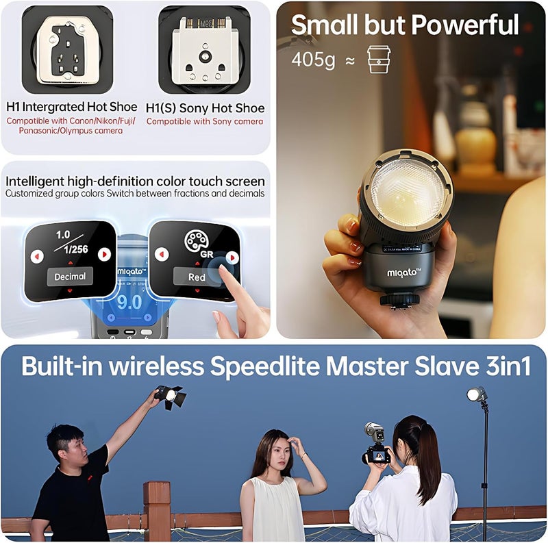Jinbei H1S Flash & LED Video Light 2-in-1 Camera Flash Speedlite, GN28, 0.05~1.5s Recycle time HSS/TTL Built in Fresnel Lens,HD Colour Touch Screen,Compatible with Sony Cameras - Image 3